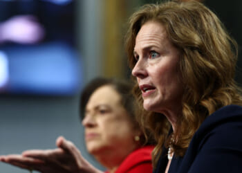 Supreme Court Justices Elena Kagan (L) and Amy Coney Barrett testify before the House Appropriations Committee on Capitol Hill on July 14. (Finn Gomez/Getty Images)