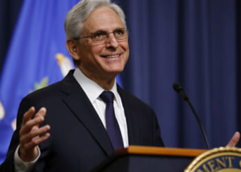 WASHINGTON, DC - JUNE 23: U.S. Attorney General Merrick Garland reacts to a reporter's question while annoucing the arrest of Chinese chemical company employees as part of an investigation into the fentanyl precursor supply chain during a news conference at the Robert F. Kennedy headquarters building on June 23, 2023 in Washington, DC. The incitements against Hubei Amarvel Biotech mark the first time the U.S. is prosecuting companies that manufacture the precursor chemicals used to make fentanyl, a powerful drug that is fueling the opioid epidemic. (Photo by Chip Somodevilla/Getty Images)