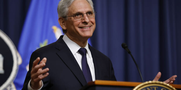 WASHINGTON, DC - JUNE 23: U.S. Attorney General Merrick Garland reacts to a reporter's question while annoucing the arrest of Chinese chemical company employees as part of an investigation into the fentanyl precursor supply chain during a news conference at the Robert F. Kennedy headquarters building on June 23, 2023 in Washington, DC. The incitements against Hubei Amarvel Biotech mark the first time the U.S. is prosecuting companies that manufacture the precursor chemicals used to make fentanyl, a powerful drug that is fueling the opioid epidemic. (Photo by Chip Somodevilla/Getty Images)