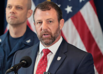Homeland Security Secretary Markwayne Mullin speaks during a press conference at the Javits Center on July 1 in New York City. (Michael M. Santiago/Getty Images)