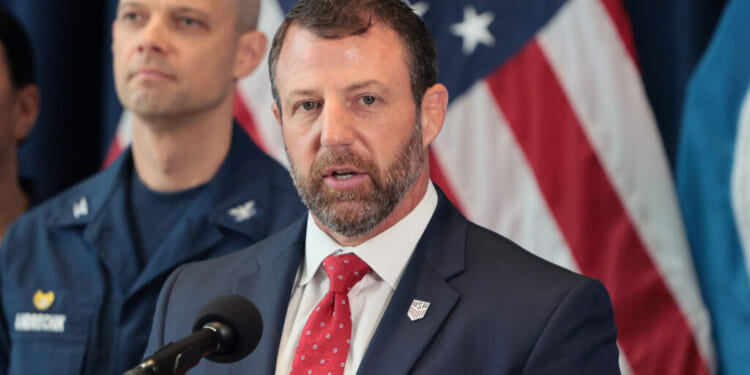 Homeland Security Secretary Markwayne Mullin speaks during a press conference at the Javits Center on July 1 in New York City. (Michael M. Santiago/Getty Images)