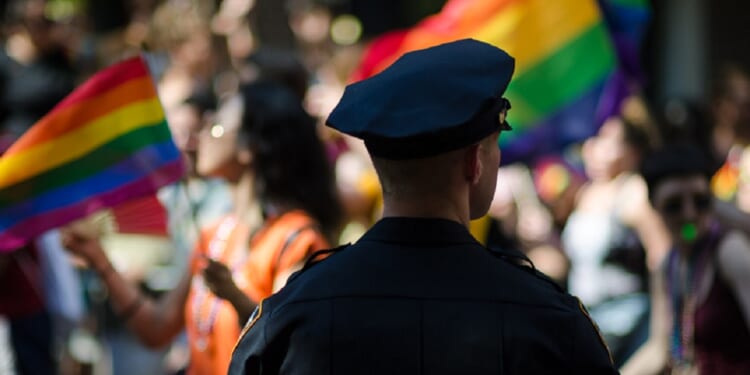 A policeman guards a "pride" parade in New York in a 2017 file photo.