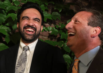 Zohran Mamdani shares a laugh with Democratic candidate Brad Lander.