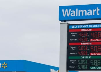 Gas prices seen at a Walmart gas station in front of a Walmart Super Center on June 29, 2026, in Lakewood, California.