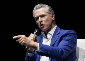 California Gov. Gavin Newsom gestures at an event promoting his book "Young Man in a Hurry" on Feb. 28, 2026, in San Francisco, California.