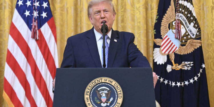 President Donald Trump addresses the nation from the East Room of the White House in Washington, DC on July 16, 2026. (Photo by SAUL LOEB / POOL / AFP via Getty Images)