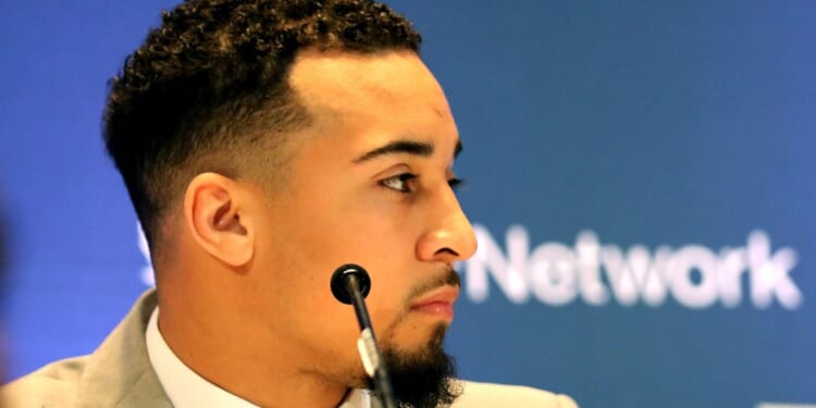 Blaise Taylor speaks among the 2017 NFF National Scholar-Athlete Class and Campbell Trophy Finalists during the press conference for the 60th NFF Anual Awards Ceremony at New York Hilton Midtown on Dec. 5, 2017, in New York City.
