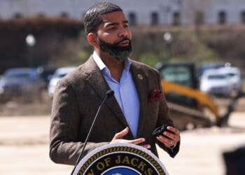 Jackson Mayor Chokwe Antar Lumumba speaks during a press conference on March 8, 2021, in Jackson, Mississippi.