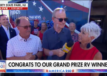 The 'Fox & Friends' co-hosts reveal the winner of the 'For All America Road Trip' RV, sponsored by Camping World, at Liberty State Park, N.J. After the reveal, every finalist receives a surprise.