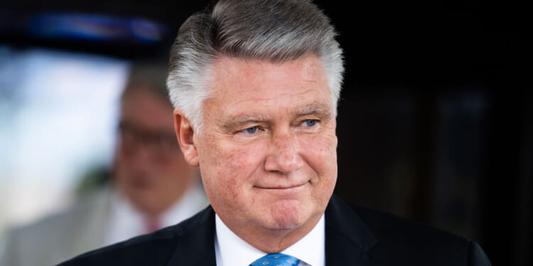 Rep. Mark Harris, R-N.C., leaves a meeting of the House Republican Conference at the Capitol Hill Club on Tuesday, June 10, 2025.