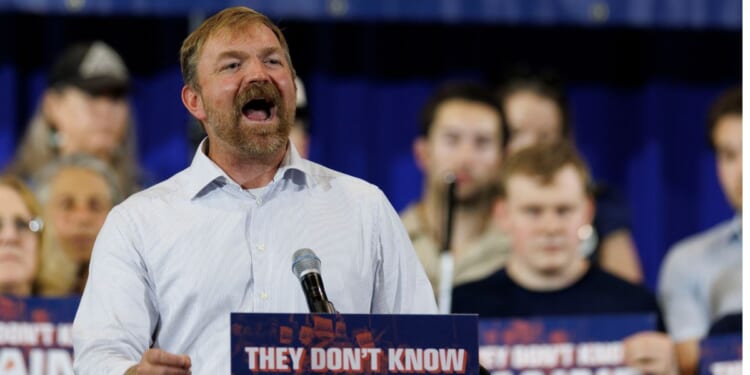 Democratic U.S. Senate candidate Graham Platner speaks at his primary election event on June 9, 2026, in Blue Hill, Maine.