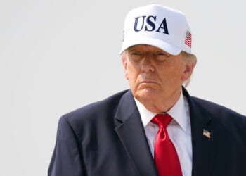 President Donald Trump walks to board Air Force One as he departs Bismarck Municipal Airport on July 01, 2026 in Bismarck, North Dakota.
