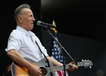 Bruce Springsteen performs during the dedication ceremony for the opening of the Barack Obama Presidential Center in John Lewis Plaza on June 18, 2026, in Chicago, Illinois.
