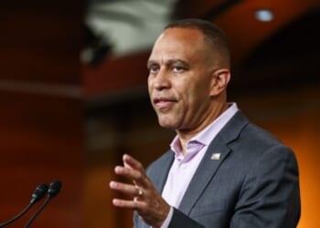 House Minority Leader Hakeem Jeffries speaks during a news conference at the U.S. Capitol Building on July 13, 2026, in Washington, D.C.