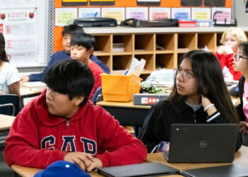 February 12: Students in Lindsay Rachal's class listen to Garden Grove Unified School District Superintendent Gabriela Mafi at Rosita Elementary School in Santa Ana, CA on Thursday, February 12, 2026. (Photo by Paul Bersebach/MediaNews Group/Orange County Register via Getty Images)