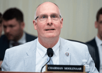 Chairman John Moolenaar, R-Mich., prepares for the House Select Committee on the Chinese Communist Party hearing titled "United We Stand: Strategies to Counter PRC Economic Coercion Against Democracies," in Cannon building on Wednesday, July 23, 2025. Rahm Emanuel, former U.S. ambassador to Japan, and Scott Morrison, former prime minister of Australia, testified. (Tom Williams/CQ-Roll Call, Inc via Getty Images)