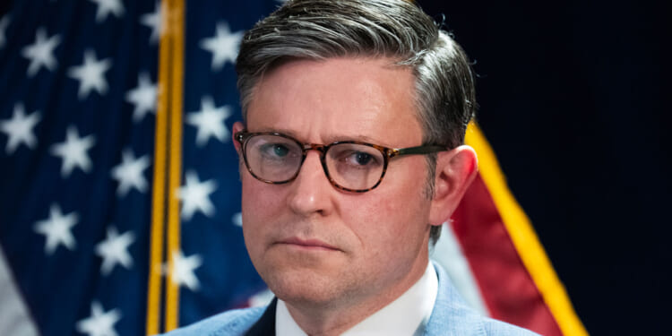 Speaker of the House Mike Johnson, R-La., attends a news conference at the Republican National Committee after a meeting of the House Republican Conference on Tuesday, July 14, 2026.