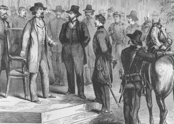 Grant Accepts the Surrender of General Pemberton at Vicksburg at the Stone House, Vicksburg, Virginia, July 4, 1863. From an issue of Frank Leslie's Illustrated Almanac. (Buyenlarge/Getty Images)