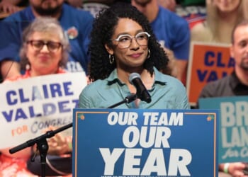Congressional candidate Darializa Avila Chevalier speaks during a Get Out the Vote rally at King's Theater on June 18, 2026, in New York City.