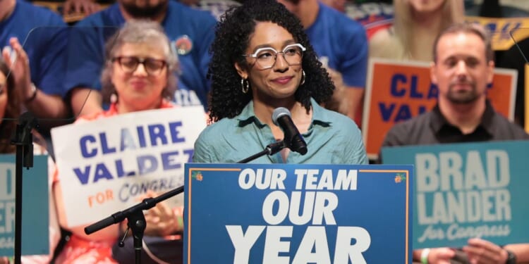 Congressional candidate Darializa Avila Chevalier speaks during a Get Out the Vote rally at King's Theater on June 18, 2026, in New York City.