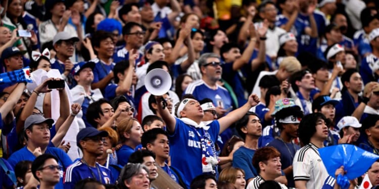 Fans and supporters of Japan during a FIFA World Cup match between Brazil and Japan at Houston Stadium on June 29, 2026, in Houston, Texas.