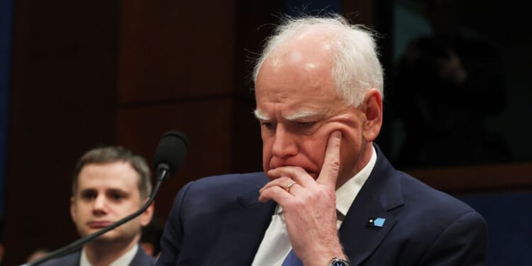 Minnesota Gov. Tim Walz testifies during a House Oversight and Government Reform Committee hearing in the U.S. Capitol Building on March 4, 2026, in Washington, D.C.