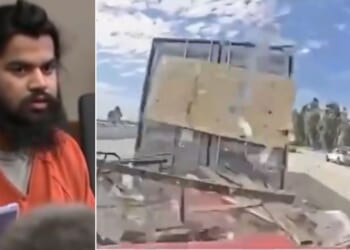 Dashcam video, right, showed a tractor-trailer rig driven by Jashanpreet Singh, 22, left, as it plowed into several other vehicles in the wreck.