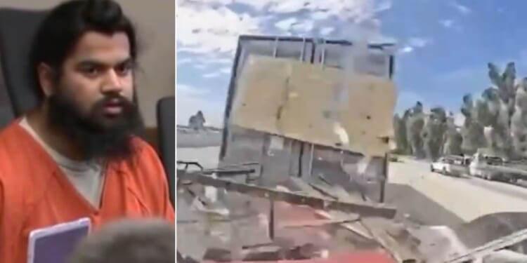 Dashcam video, right, showed a tractor-trailer rig driven by Jashanpreet Singh, 22, left, as it plowed into several other vehicles in the wreck.