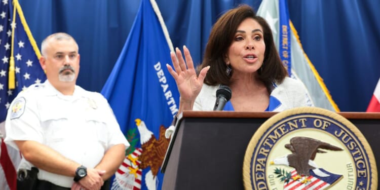 U.S. Attorney for the District of Columbia Jeanine Pirro speaks during a press conference at the U.S. Attorney's Office for the District of Columbia on July 2, 2026, in Washington, D.C.