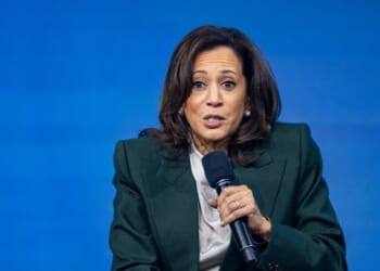 Former Vice President Kamala Harris speaks on stage during the Austrian World Summit at Hofburg Congress Center on June 16, 2026, in Vienna, Austria.