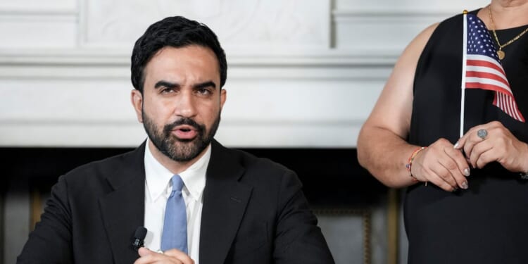 New York City Mayor Zohran Mamdani delivers a speech to mark the 250th anniversary of the United States of America at City Hall on July 3, 2026, in New York City.