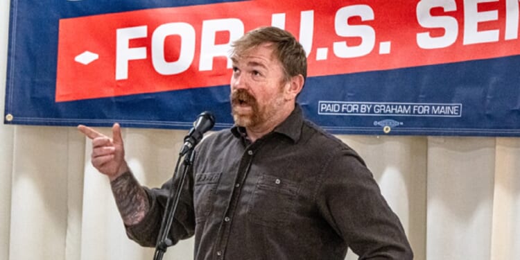 Now-former Democratic Senate candidate Graham Platner is pictured in a June 7 file campaigning for the party's nomination.