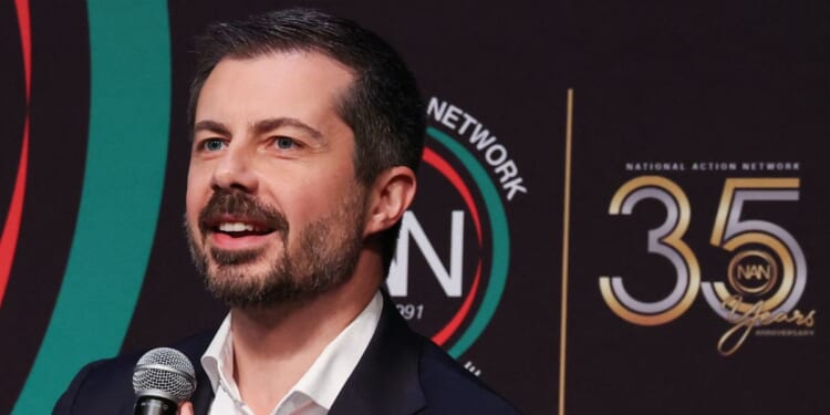 Former Transportation Secretary Pete Buttigieg speaks at the National Action Network convention in New York on April 10, 2026.