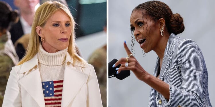 Former first lady Michelle Obama, right, refused to allow Cheryl Hines, the wife of U.S. Health and Human Services Secretary Robert F. Kennedy Jr., to appear in a production she was involved with.