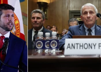 Florida Attorney General James Uthmeier, left, said he is launching an investigation against Dr. Anthony Fauci, right, to "get the truth of what happened during COVID.”