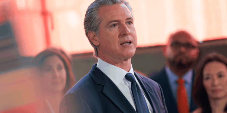California Gov. Gavin Newsom speaks at a press conference.