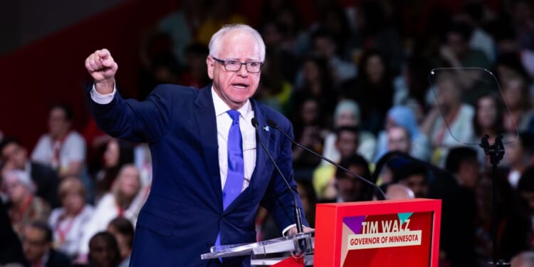 Minnesota Gov. Tim Walz speaks during the Global Progressive Mobilisation at Fira Barcelona on April 18, 2026, in Barcelona, Spain.