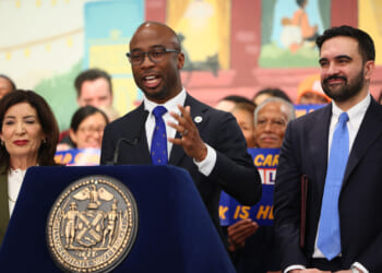 Kamar H. Samuels, Chancellor of New York City Public Schools, speaks during a press conference on Universal Childcare at the Sugar Hill Children's Museum of Art & Storytelling on March 03, 2026 in New York City. New York City Mayor Zohran Mamdani was joined by Gov. Kathy Hochul and Kamar H. Samuels, Chancellor of New York City Public Schools, as they announced the first phase of Universal Child Care that will begin this fall for children under five years of age across the state. The program is intended to strengthen the existing 3K program to achieve universal care. The first year will focus on “high-need areas” selected by the city, and then expand across the city by the fourth year. (Photo by Michael M. Santiago/Getty Images)