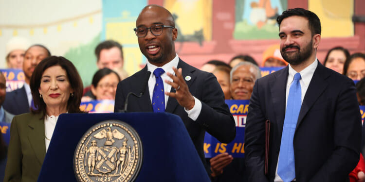 Kamar H. Samuels, Chancellor of New York City Public Schools, speaks during a press conference on Universal Childcare at the Sugar Hill Children's Museum of Art & Storytelling on March 03, 2026 in New York City. New York City Mayor Zohran Mamdani was joined by Gov. Kathy Hochul and Kamar H. Samuels, Chancellor of New York City Public Schools, as they announced the first phase of Universal Child Care that will begin this fall for children under five years of age across the state. The program is intended to strengthen the existing 3K program to achieve universal care. The first year will focus on “high-need areas” selected by the city, and then expand across the city by the fourth year. (Photo by Michael M. Santiago/Getty Images)