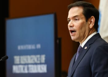 Secretary of State Marco Rubio delivers opening remarks during the Ministerial on the Resurgence of Political Terrorism at the State Department on July 16, 2026, in Washington, D.C.