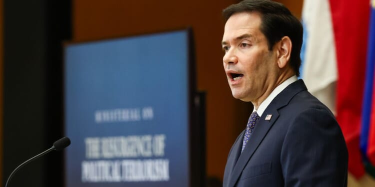 Secretary of State Marco Rubio delivers opening remarks during the Ministerial on the Resurgence of Political Terrorism at the State Department on July 16, 2026, in Washington, D.C.