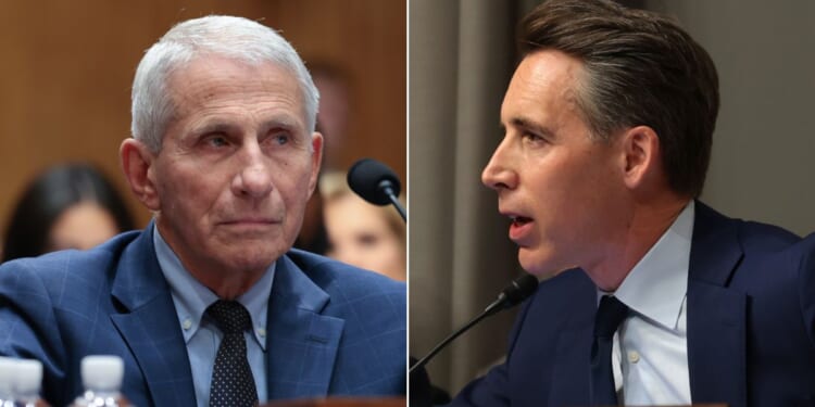 Former NIH Director Anthony Fauci, left, answered even GOP Sen. Josh Hawley's questions about the color of his tie or the color of the carpet by invoking the Fifth Amendment.