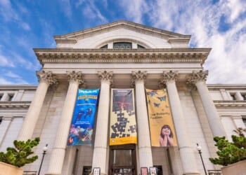 Banners hang at the entrance to the National Museum of Natural History in Washington, D.C., on April 12, 2015.