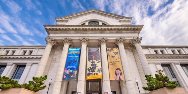 Banners hang at the entrance to the National Museum of Natural History in Washington, D.C., on April 12, 2015.