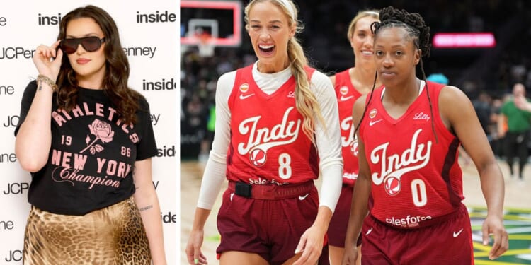Seattle Storm Center Stefanie Dolson, left, tried making a dig at Indiana Fever's Sophie Cunningham after the latter spoke out against men competing in women's sports. But Cunningham, pictured at right with teammate Kelsey Mitchell, got the last laugh.