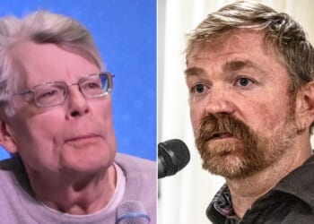 Horror author Stephen King, left, backed down after trying to quote Jesus while discussing disgraced U.S. Senate candidate Graham Platner, right, a Maine Democrat accused this week of rape.