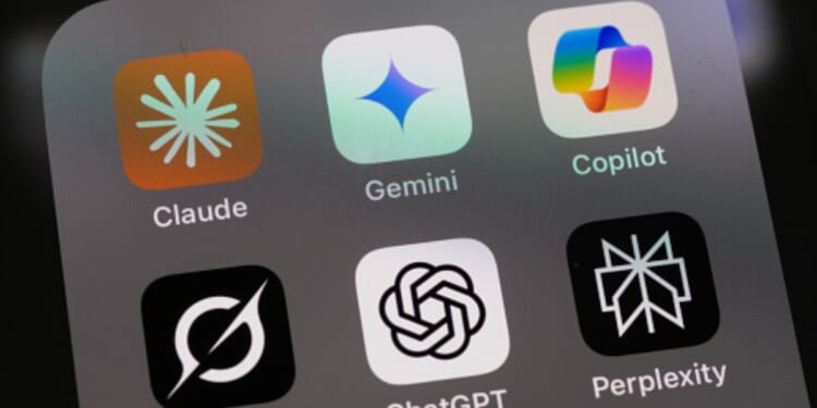 A screen on a phone displays the apps of multiple artificial intelligence systems.