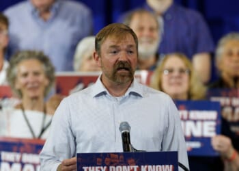 Democratic U.S. Senate candidate Graham Platner speaks at his primary election event on June 9, 2026, in Blue Hill, Maine.