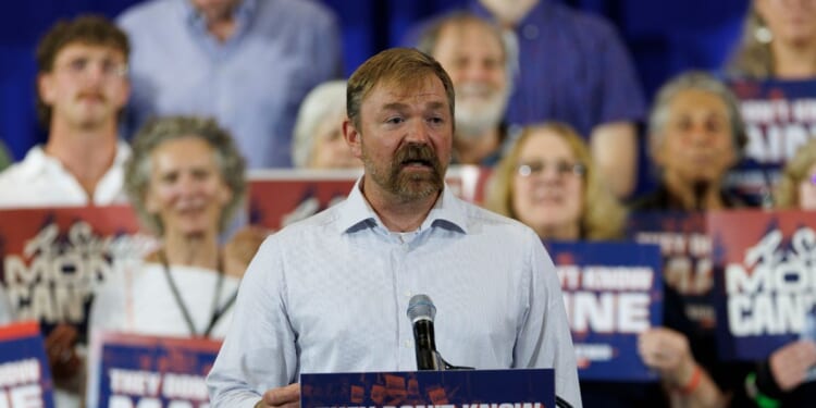 Democratic U.S. Senate candidate Graham Platner speaks at his primary election event on June 9, 2026, in Blue Hill, Maine.