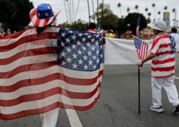 Celebrators of the El Sereno Independence Day march on June 27, 2026 in Los Angeles, California.